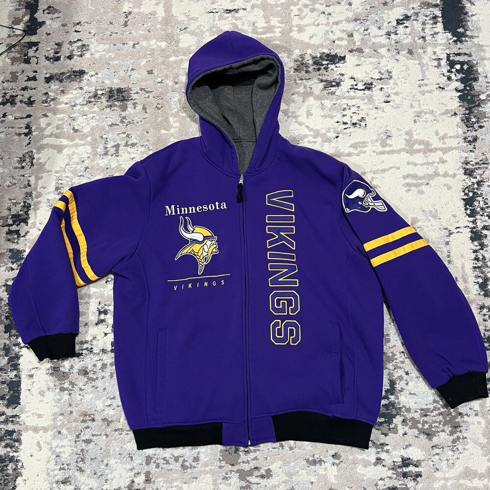 Vintage Minnesota Vikings Reversible Hooded Jacket 2XL Purple/Gray GIII NFL Logo